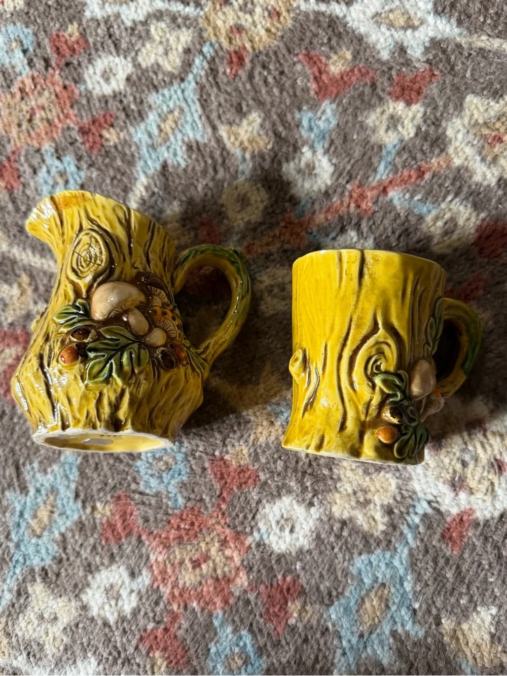 Vintage Sexton 1970 Woodland Tree Stump Creamer 🍄 Mug Set Mushroom Acorn Ceramic